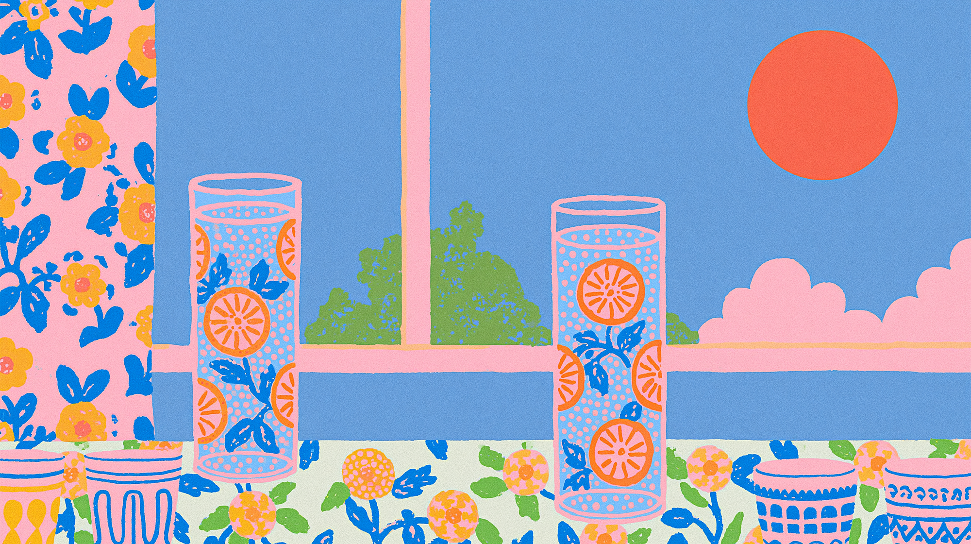 Family Kitchen Counter Sparkling Water Glass.png